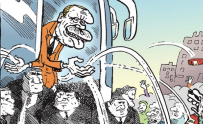 Erdoğan'ın otobüsün üstünden halka çay atmasını Leman kapağına taşıdı