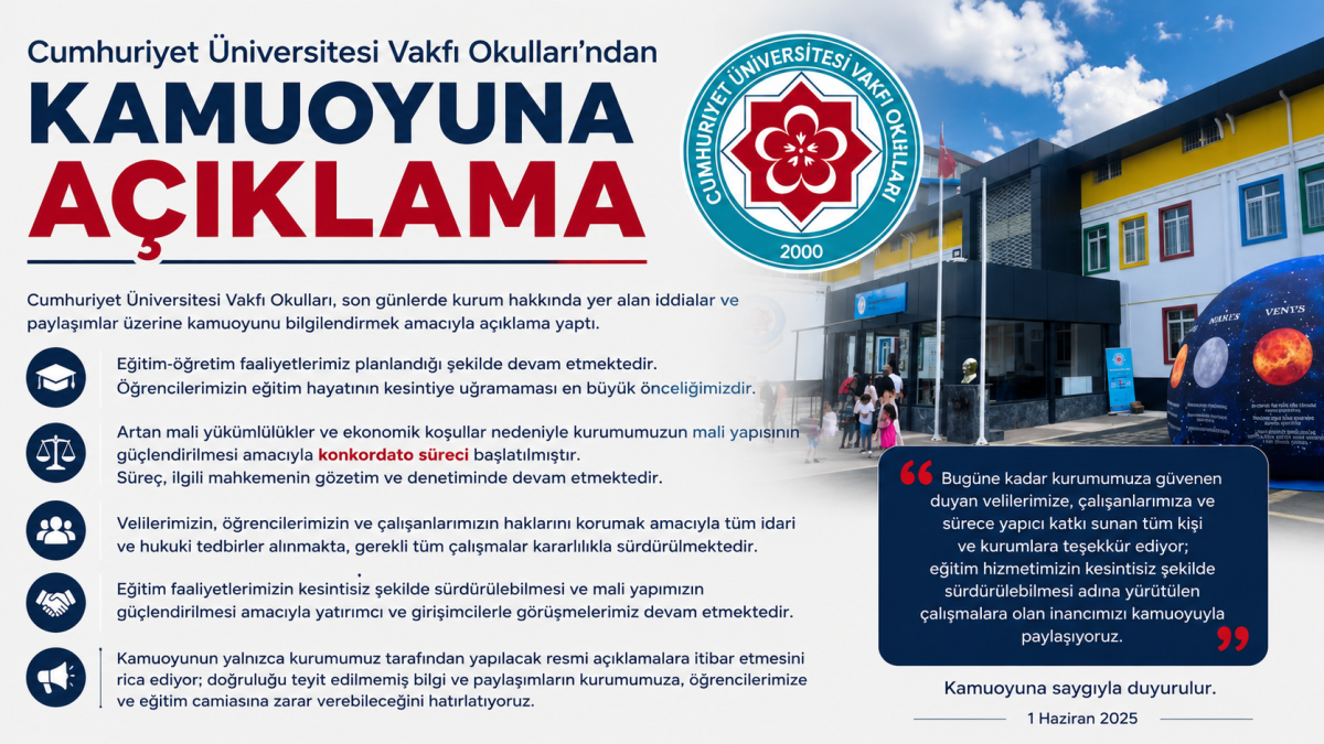 Vakıf Okullarından kamuoyuna kritik açıklama: Konkordato süreci doğrulandı