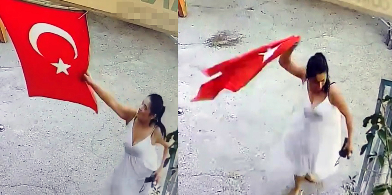 Türk bayrağını koparıp çöpe atan kadın gözaltına alındı